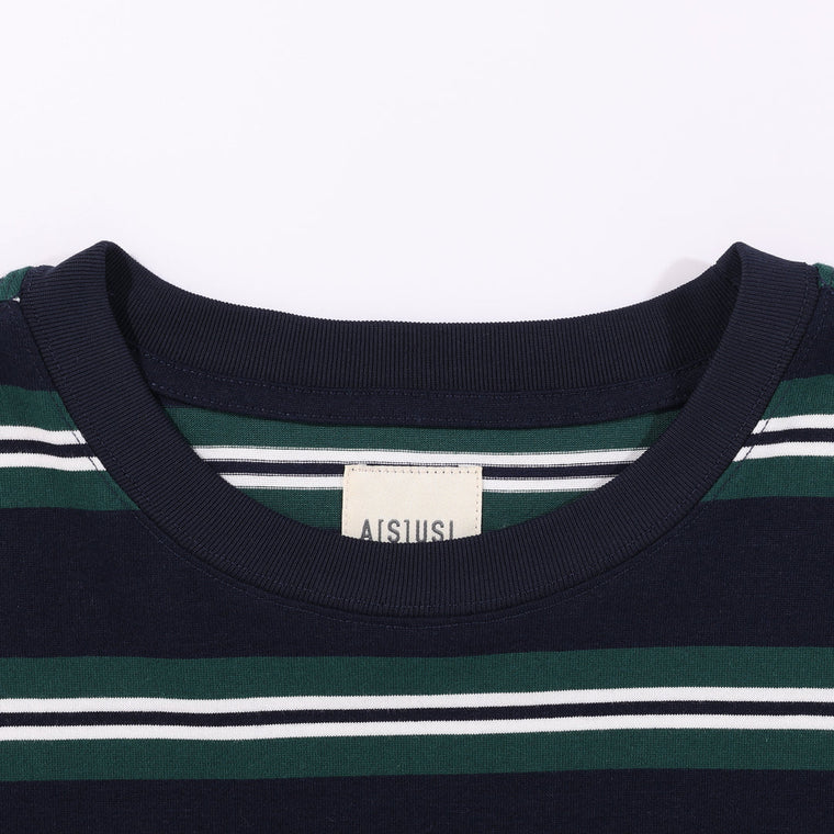 A[S]USL SMALL LOGO BORDER TEE-NAVY STRIPES