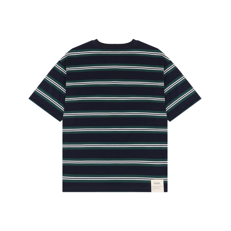 A[S]USL SMALL LOGO BORDER TEE-NAVY STRIPES