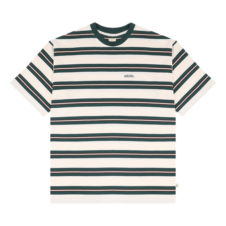A[S]USL SMALL LOGO BORDER TEE-WHITE STRIPES