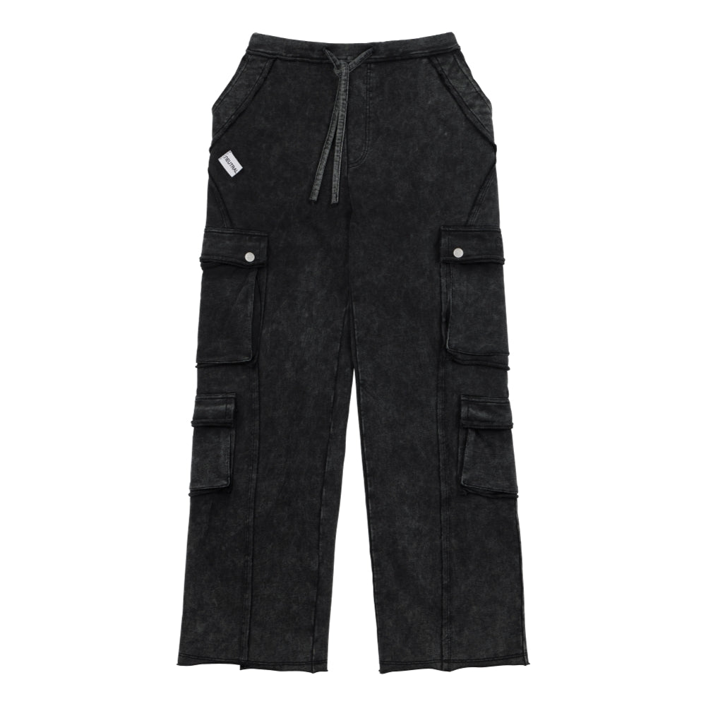 NEUTRAL SOCIETY SNOW WASH CARGO SWEAT PANTS-BLACK