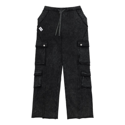 NEUTRAL SOCIETY SNOW WASH CARGO SWEAT PANTS-BLACK