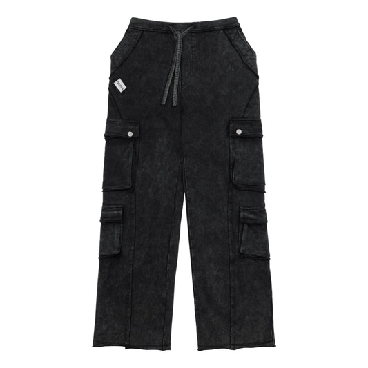NEUTRAL SOCIETY SNOW WASH CARGO SWEAT PANTS-BLACK