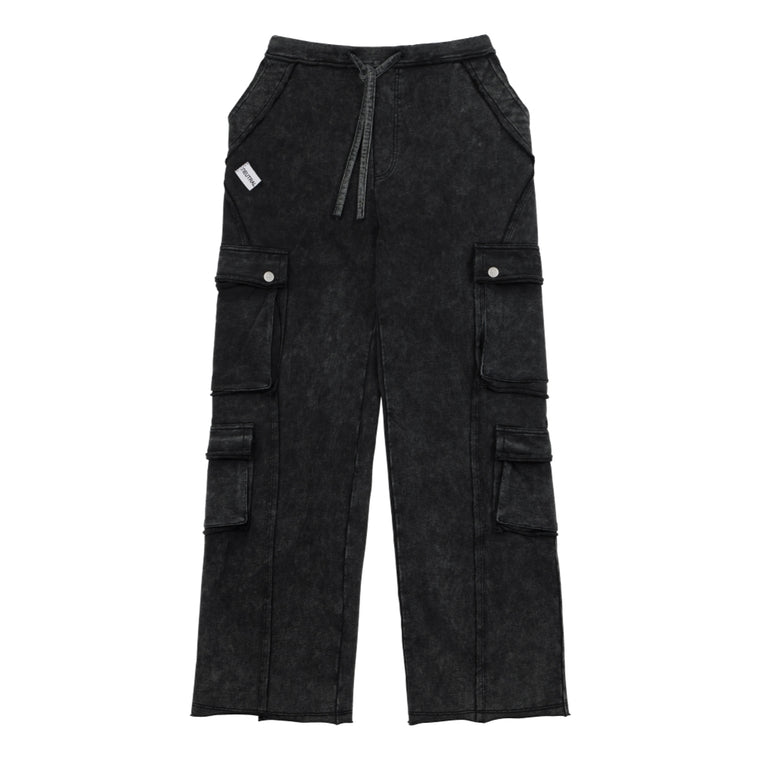 NEUTRAL SOCIETY SNOW WASH CARGO SWEAT PANTS-BLACK