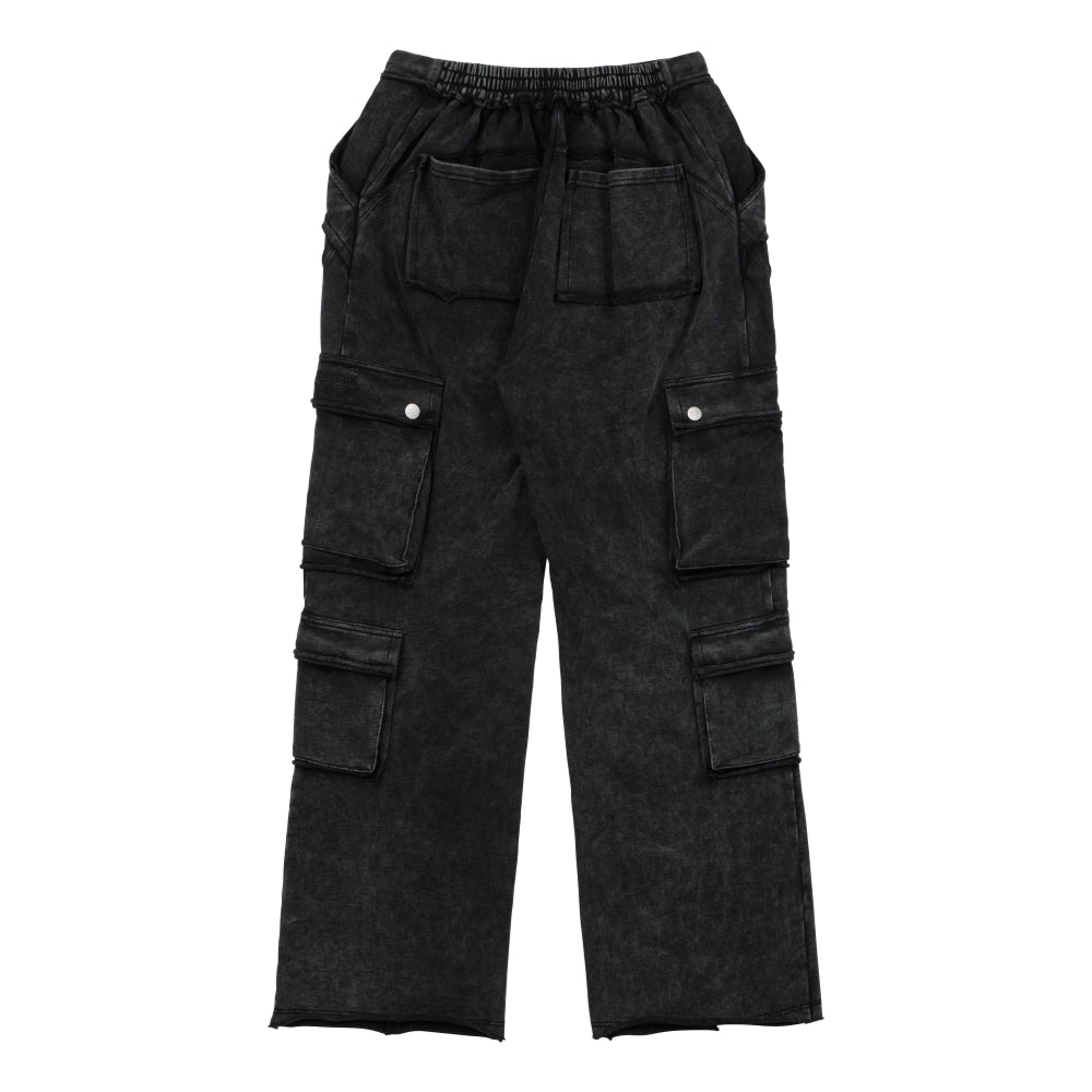 NEUTRAL SOCIETY SNOW WASH CARGO SWEAT PANTS-BLACK