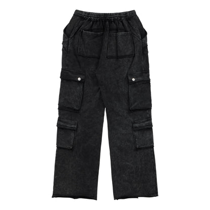 NEUTRAL SOCIETY SNOW WASH CARGO SWEAT PANTS-BLACK