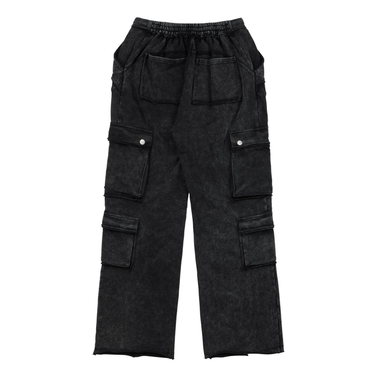 NEUTRAL SOCIETY SNOW WASH CARGO SWEAT PANTS-BLACK