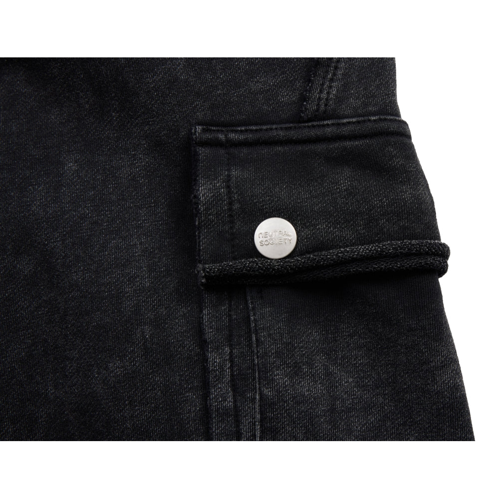 NEUTRAL SOCIETY SNOW WASH CARGO SWEAT PANTS-BLACK
