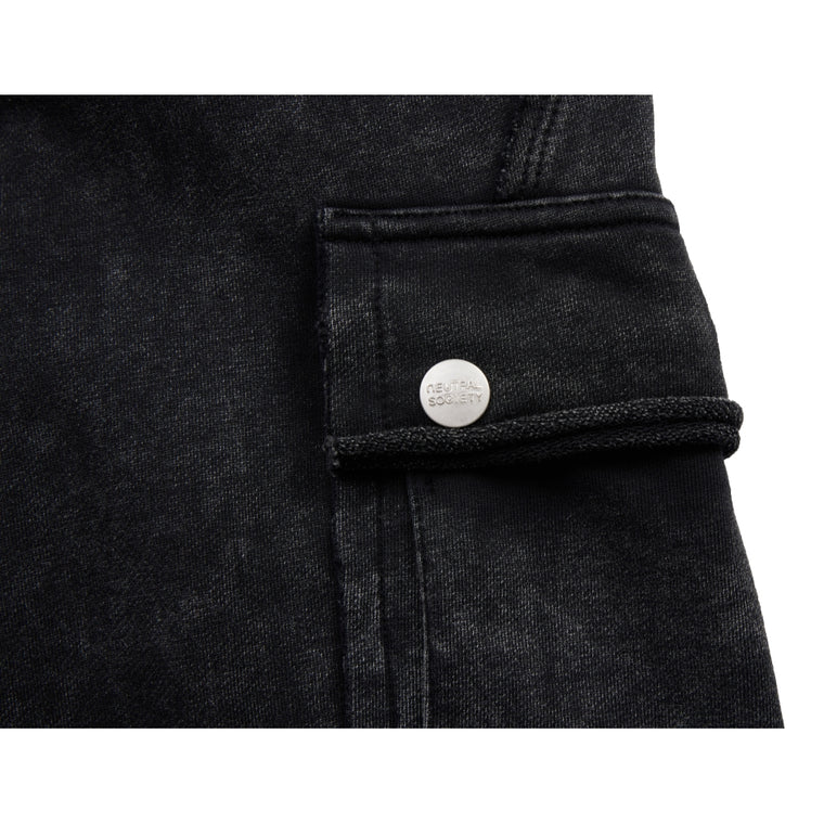 NEUTRAL SOCIETY SNOW WASH CARGO SWEAT PANTS-BLACK