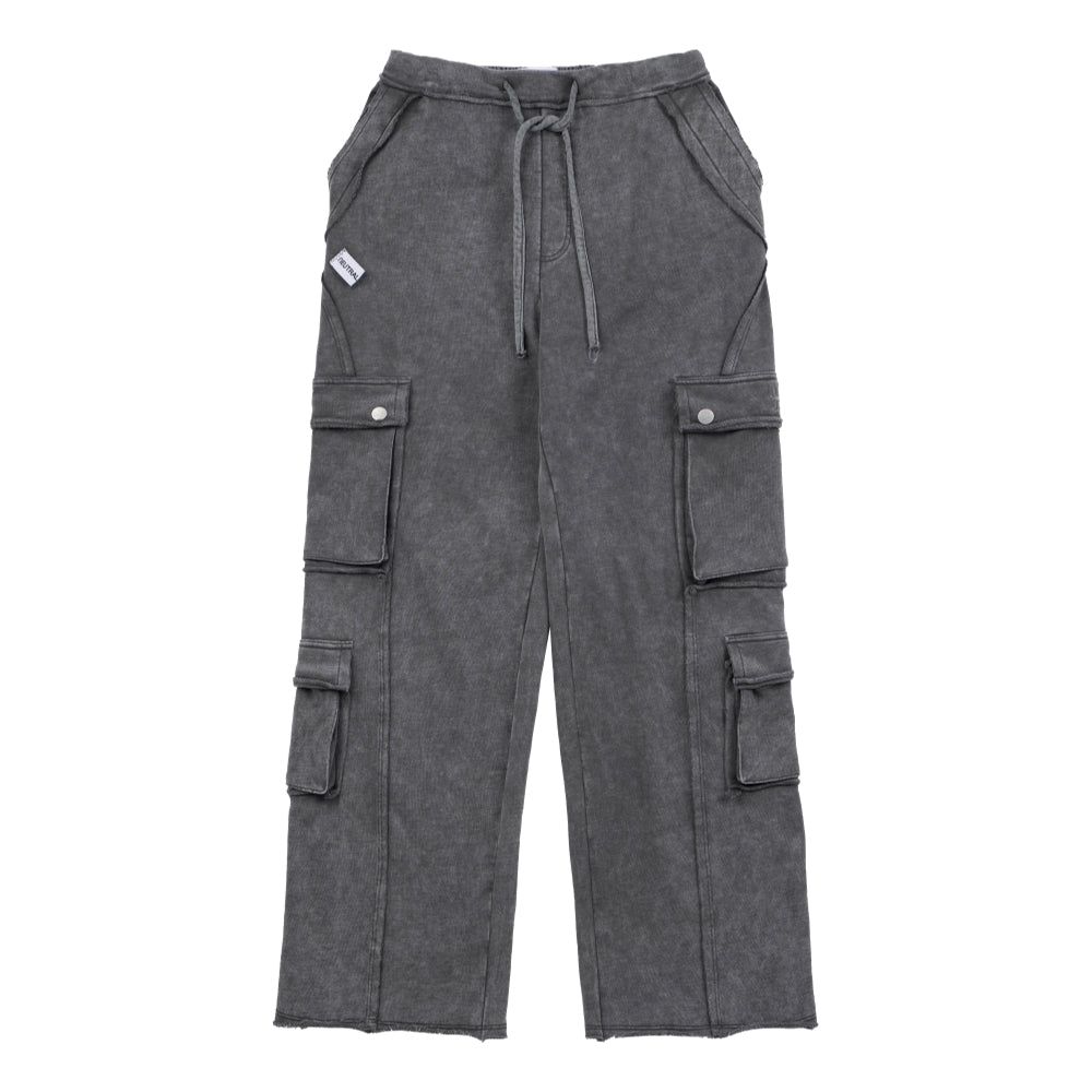 NEUTRAL SOCIETY SNOW WASH CARGO SWEAT PANTS-DARK GREY