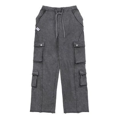 NEUTRAL SOCIETY SNOW WASH CARGO SWEAT PANTS-DARK GREY