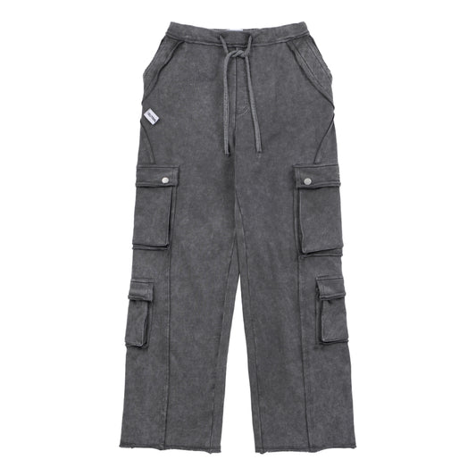 NEUTRAL SOCIETY SNOW WASH CARGO SWEAT PANTS-DARK GREY