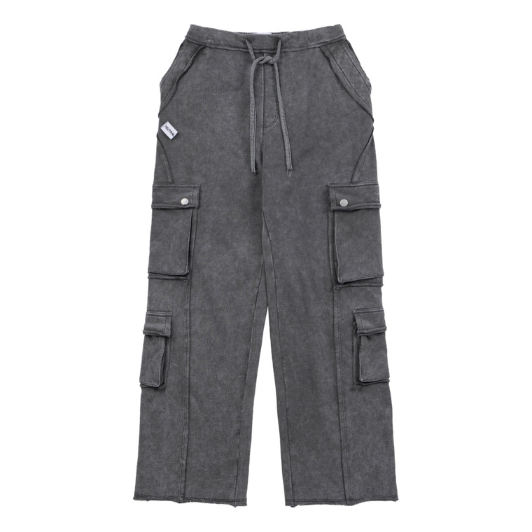 NEUTRAL SOCIETY SNOW WASH CARGO SWEAT PANTS-DARK GREY