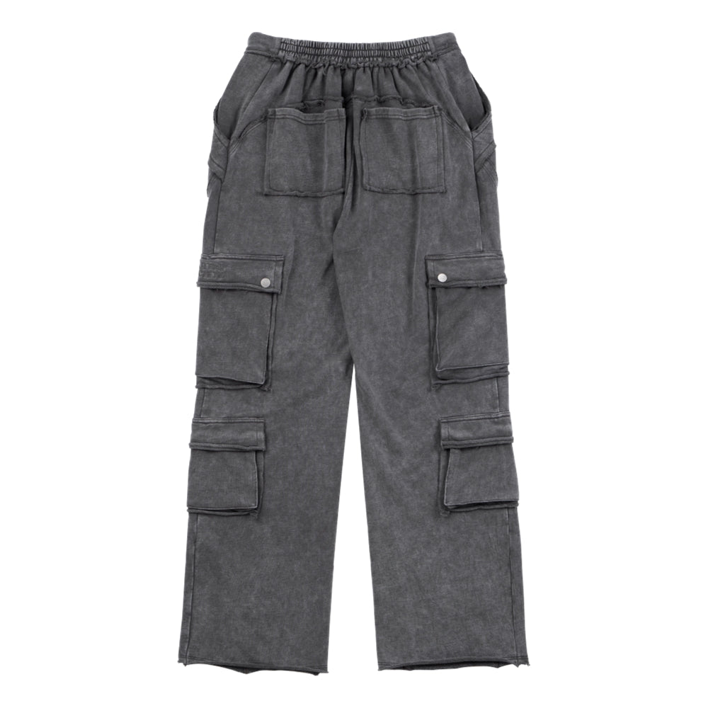 NEUTRAL SOCIETY SNOW WASH CARGO SWEAT PANTS-DARK GREY