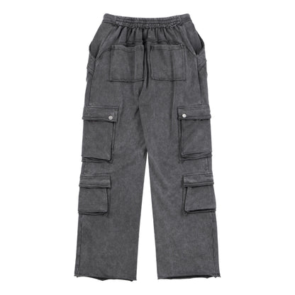 NEUTRAL SOCIETY SNOW WASH CARGO SWEAT PANTS-DARK GREY