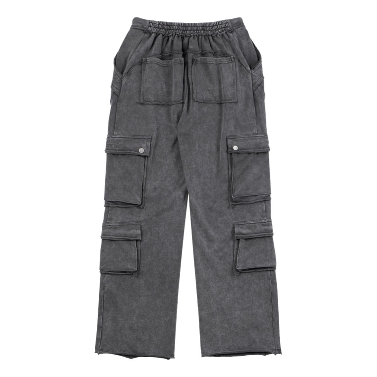 NEUTRAL SOCIETY SNOW WASH CARGO SWEAT PANTS-DARK GREY