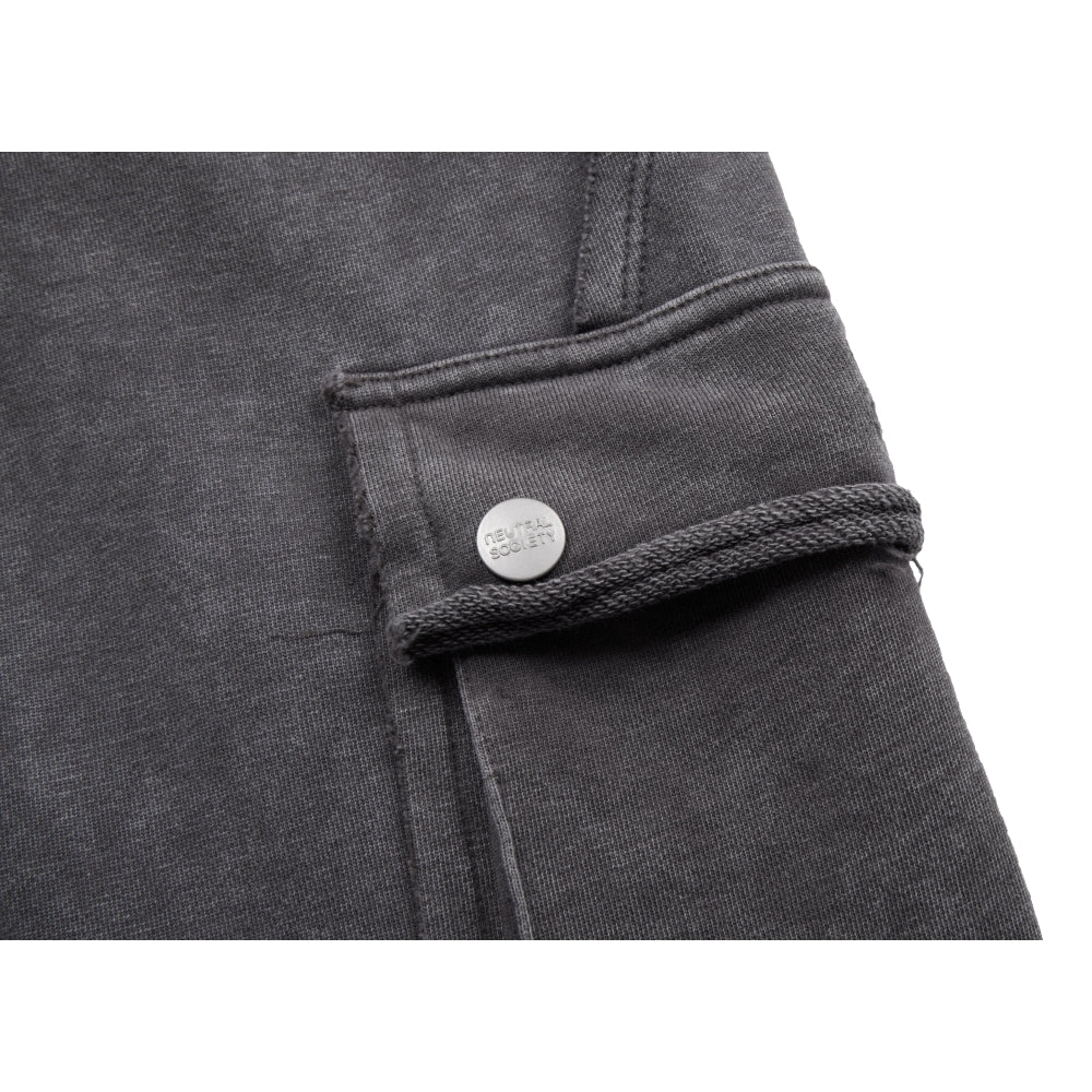 NEUTRAL SOCIETY SNOW WASH CARGO SWEAT PANTS-DARK GREY