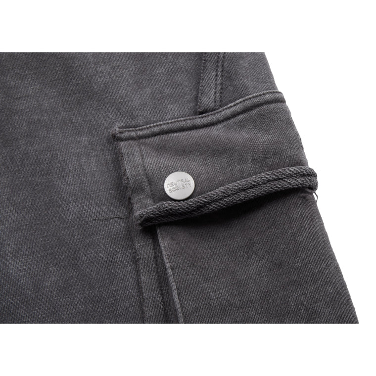 NEUTRAL SOCIETY SNOW WASH CARGO SWEAT PANTS-DARK GREY