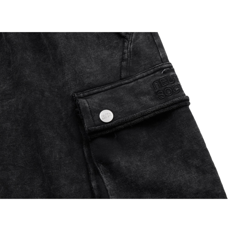 NEUTRAL SOCIETY SNOW WASH CARGO SWEAT SKIRT-BLACK