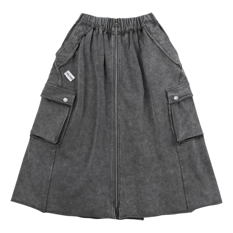 NEUTRAL SOCIETY SNOW WASH CARGO SWEAT SKIRT-DARK GREY