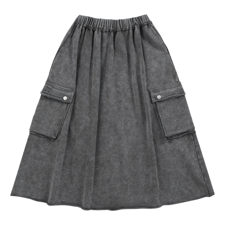 NEUTRAL SOCIETY SNOW WASH CARGO SWEAT SKIRT-DARK GREY
