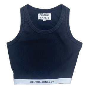 NEUTRAL SOCIETY SNOW WASH CROPPED TANK TOP-BLACK