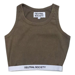NEUTRAL SOCIETY SNOW WASH CROPPED TANK TOP-BROWN