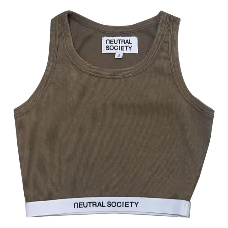 NEUTRAL SOCIETY SNOW WASH CROPPED TANK TOP-BROWN