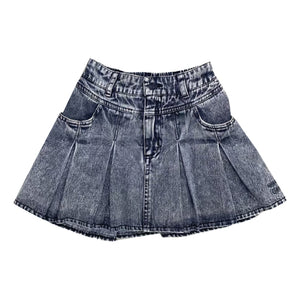 NEUTRAL SOCIETY SNOW WASH DENIM PLEATED MINI SKIRT-BLACK DENIM