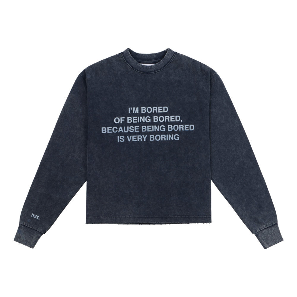 NEUTRAL SOCIETY SNOW WASH I'M  BORED LS TEE-BLACK