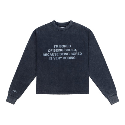 NEUTRAL SOCIETY SNOW WASH I'M  BORED LS TEE-BLACK