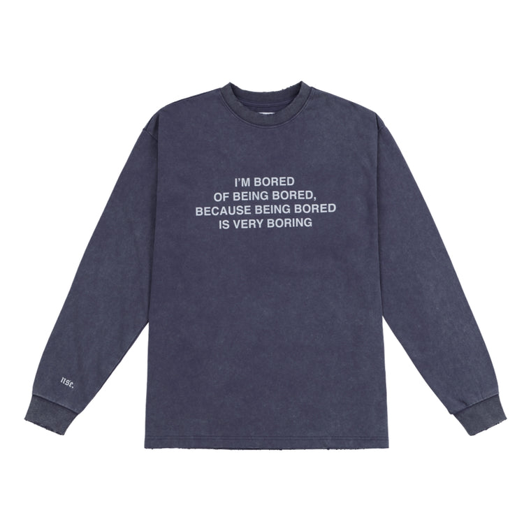 NEUTRAL SOCIETY SNOW WASH I'M  BORED LS TEE-NAVY