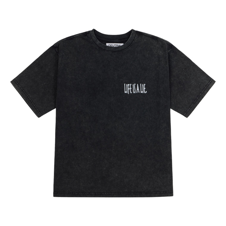 NEUTRAL SOCIETY SNOW WASH LIFE IS A LIE TEE-BLACK