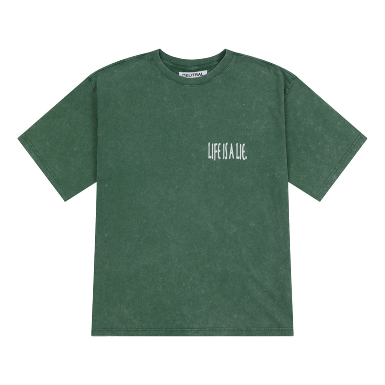 NEUTRAL SOCIETY SNOW WASH LIFE IS A LIE TEE-DARK GREEN