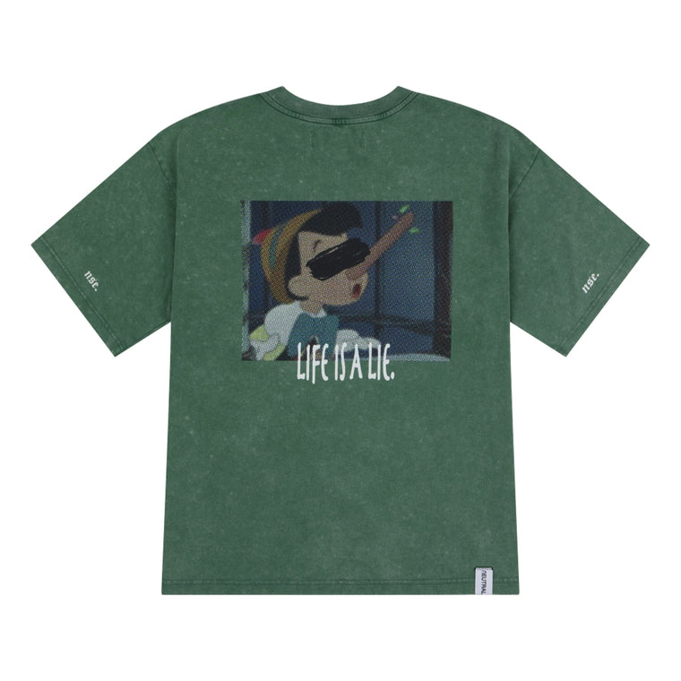 NEUTRAL SOCIETY SNOW WASH LIFE IS A LIE TEE-DARK GREEN