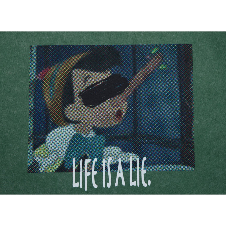 NEUTRAL SOCIETY SNOW WASH LIFE IS A LIE TEE-DARK GREEN