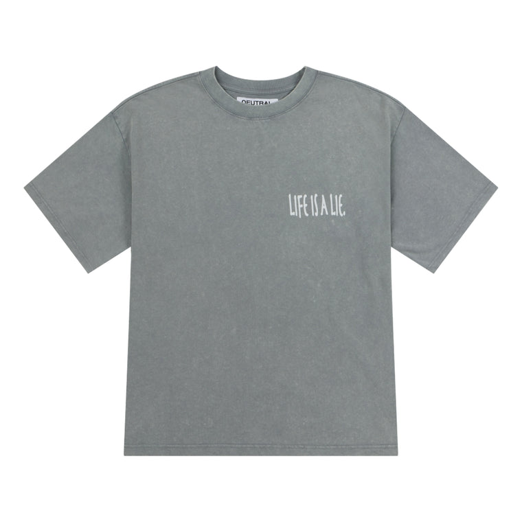 NEUTRAL SOCIETY SNOW WASH LIFE IS A LIE TEE-GREY