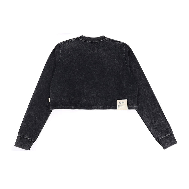 A[S]USL SNOW WASH LOGO CROPPED LONG TEE-BLACK