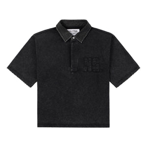 NEUTRAL SOCIETY SNOW WASH LOGO POLO SHIRT-BLACK