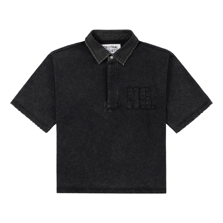 NEUTRAL SOCIETY SNOW WASH LOGO POLO SHIRT-BLACK