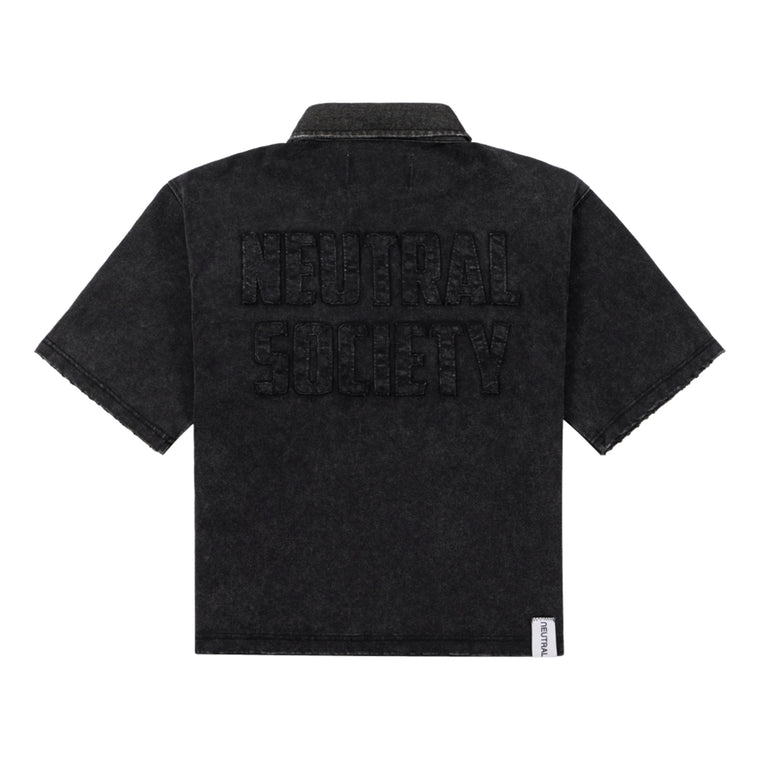 NEUTRAL SOCIETY SNOW WASH LOGO POLO SHIRT-BLACK