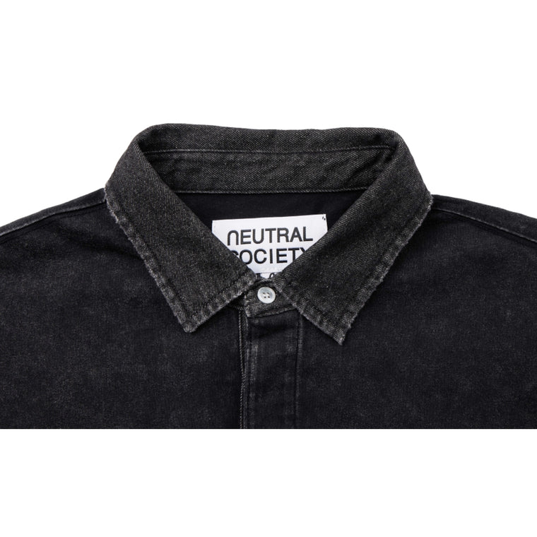 NEUTRAL SOCIETY SNOW WASH LOGO POLO SHIRT-BLACK