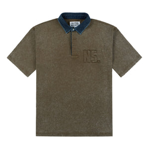 NEUTRAL SOCIETY SNOW WASH LOGO POLO SHIRT-BROWN