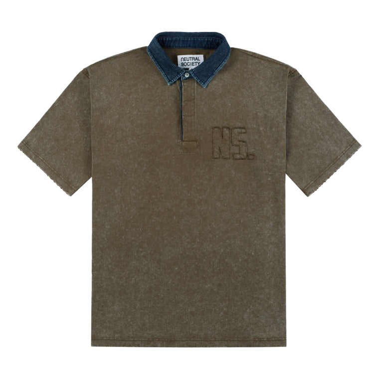 NEUTRAL SOCIETY SNOW WASH LOGO POLO SHIRT-BROWN