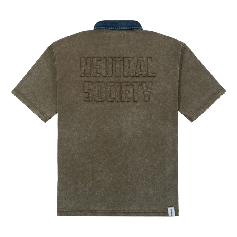 NEUTRAL SOCIETY SNOW WASH LOGO POLO SHIRT-BROWN