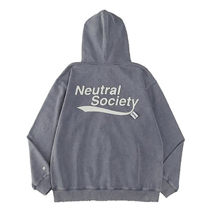 NEUTRAL SOCIETY SNOW WASH OVERSIZE ZIP UP HOODIES-WASHED BLUE