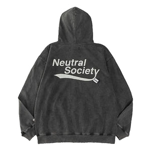 NEUTRAL SOCIETY SNOW WASH OVERSIZE ZIP UP HOODIES-WASHED BLACK