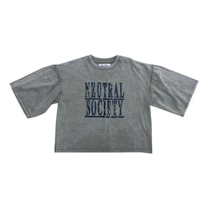 NEUTRAL SOCIETY SNOW WASH SHIRRED SLEEVES TEE-OLIVE