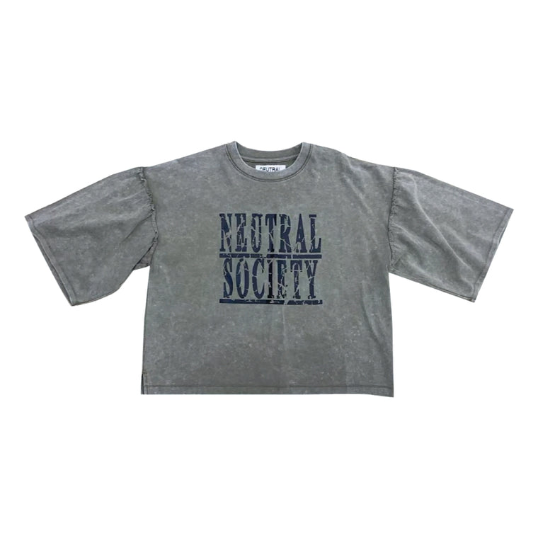 NEUTRAL SOCIETY SNOW WASH SHIRRED SLEEVES TEE-OLIVE