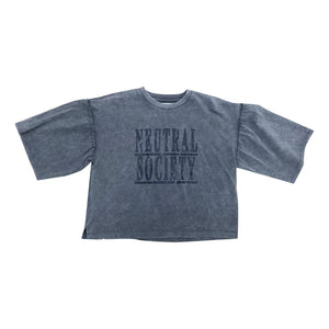 NEUTRAL SOCIETY SNOW WASH SHIRRED SLEEVES TEE-DARK GREY