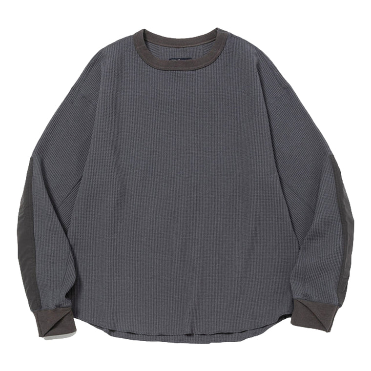 MEANSWHILE SOLOTEX WAFFLE L/S TEE-CHARCOAL